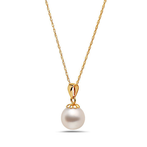 8-8.5mm AA Akoya Cultured Pearl 14k Yellow Gold Pendant