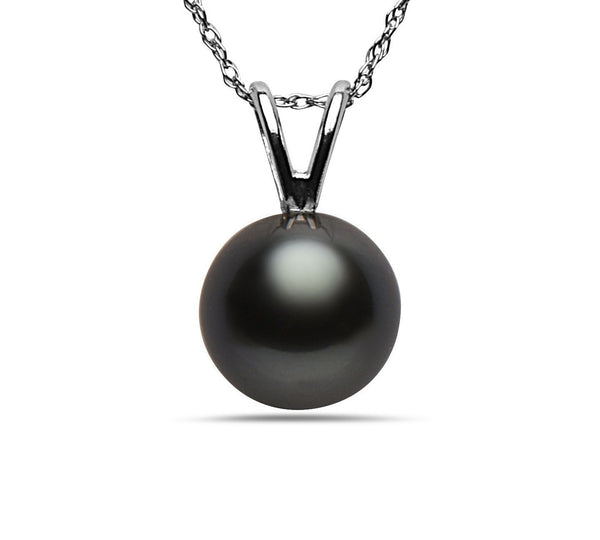 8-9mm Natural Color Tahitian Pearl 14k White Gold Pendant