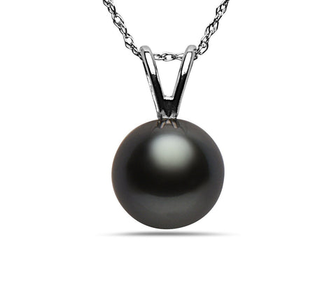 8-9mm Natural Color Tahitian Pearl 14k White Gold Pendant