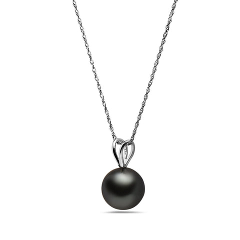 8-9mm Natural Color Tahitian Pearl 14k White Gold Pendant