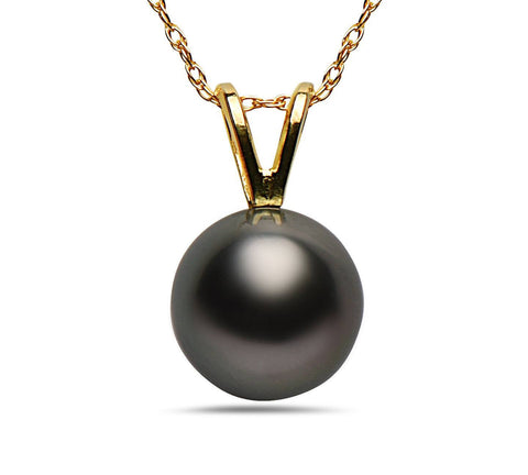 8-9mm Natural Color Tahitian Pearl 14k Yellow Gold Pendant