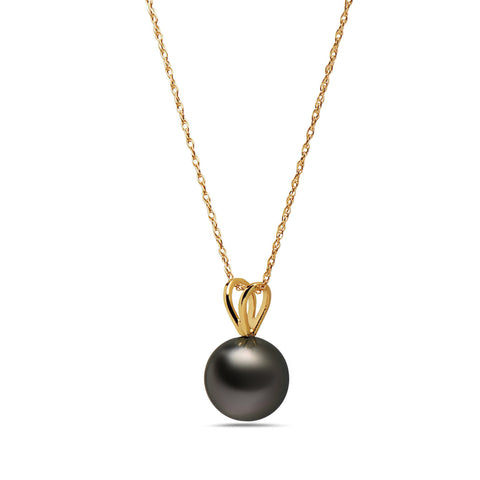 8-9mm Natural Color Tahitian Pearl 14k Yellow Gold Pendant