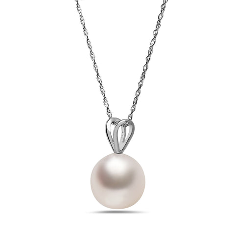 9-10mm Natural Color AA White South Sea Pearl 14k White Gold Pendant