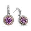 Round Cut Amethyst, Diamond, Sterling Silver and 14k Rose Gold Earrings
