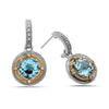 Round Cut Blue Topaz, Diamond, Sterling Silver and 14k Yellow Gold Earrings