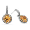 Round Cut Citrine, Diamond, Sterling Silver and 14k Yellow Gold Earrings