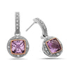 Square Cut Amethyst, Diamond, Sterling Silver and 14k Rose Gold Earrings