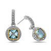 Square Cut Blue Topaz, Diamond, Sterling Silver and 14k Yellow Gold Earrings