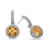 Square Cut Citrine, Diamond, Sterling Silver and 14k Yellow Gold Earrings