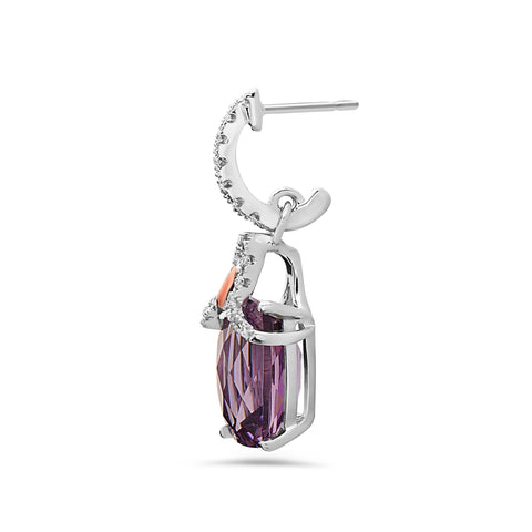 Radiant Cut Amethyst, Diamond, Sterling Silver and 14k Rose Gold Earrings