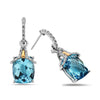 Radiant Cut Blue Topaz, Diamond, Sterling Silver and 14k Yellow Gold Earrings