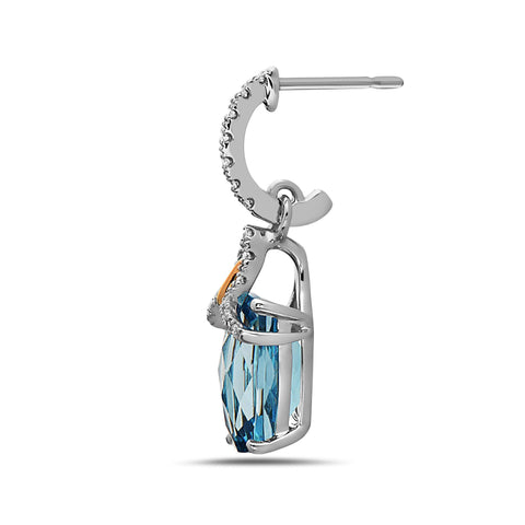 Radiant Cut Blue Topaz, Diamond, Sterling Silver and 14k Yellow Gold Earrings