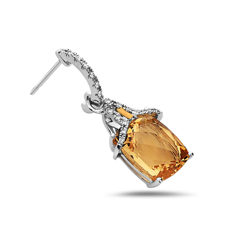 Radiant Cut Citrine, Diamond, Sterling Silver and 14k Yellow Gold Earrings