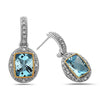 Radiant Cut Blue Topaz, Diamond, Sterling Silver and 14k Yellow Gold Earrings