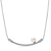 14k White Gold 6-6.5mm Akoya and Diamond Curved Bar Necklace