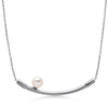 14k White Gold 6-6.5mm Akoya and Diamond Curved Bar Necklace