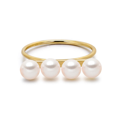 14k Gold 5-5.5mm Akoya Pearl Row Ring