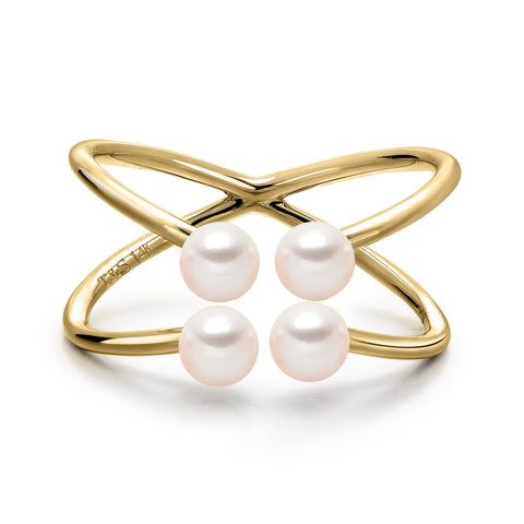 14k Yellow Gold 4-4.5mm Akoya Pearl Orbit Ring