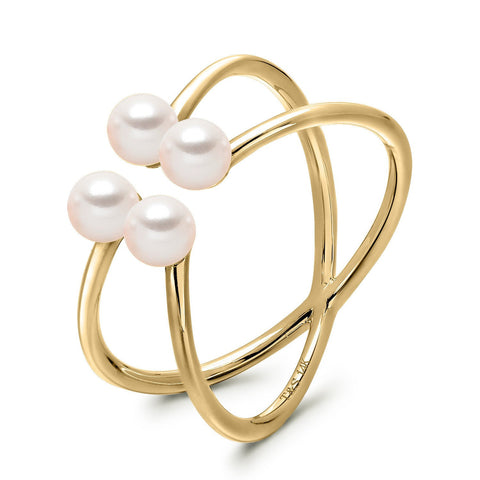 14k Yellow Gold 4-4.5mm Akoya Pearl Orbit Ring