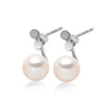 14k White Gold 8-8.5mm Akoya Pearl and Diamond Flower Jacket Earrings