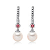 14k White Gold 5-5.5mm Akoya Pearl and Pink Tourmaline Earrings