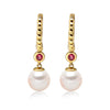 14k Yellow Gold 5-5.5mm Akoya Pearl and Pink Tourmaline Earrings