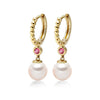 14k Yellow Gold 5-5.5mm Akoya Pearl and Pink Tourmaline Earrings