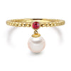 14k Yellow Gold 5-5.5mm Dangle Akoya Pearl and Pink Tourmaline Stackable Ring