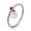 14k White Gold 5-5.5mm Dangle Akoya Pearl and Pink Tourmaline Stackable Ring