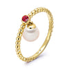 14k Yellow Gold 5-5.5mm Dangle Akoya Pearl and Pink Tourmaline Stackable Ring