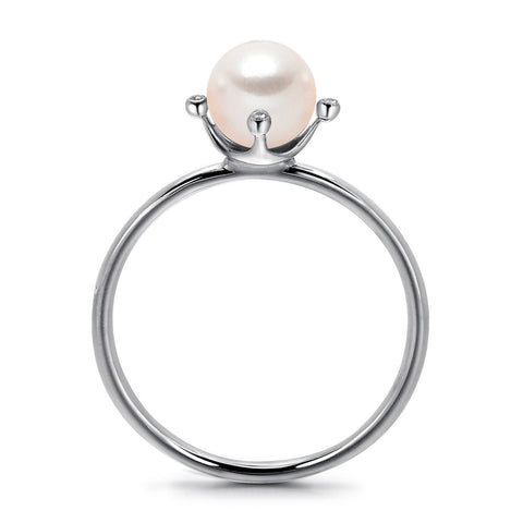 14k White Gold 5-5.5mm Akoya Pearl and Diamond Ring