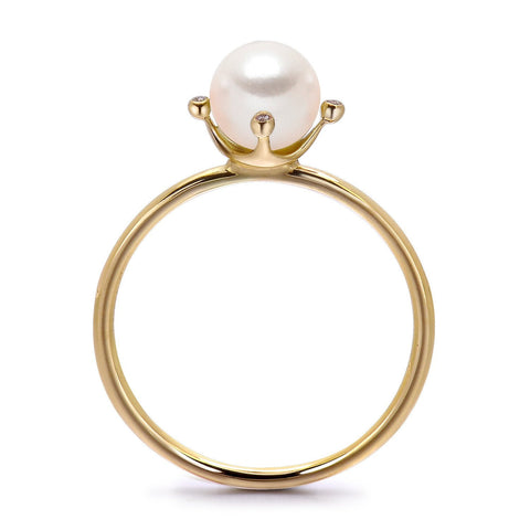 14k Yellow Gold 5-5.5mm Akoya Pearl and Diamond Ring