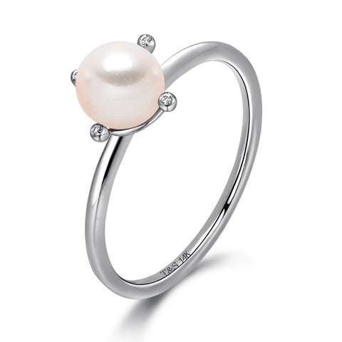 14k White Gold 5-5.5mm Akoya Pearl and Diamond Ring