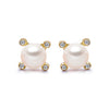 14k Yellow Gold 4-4.5mm Akoya Pearl and Diamond Stud Earrings