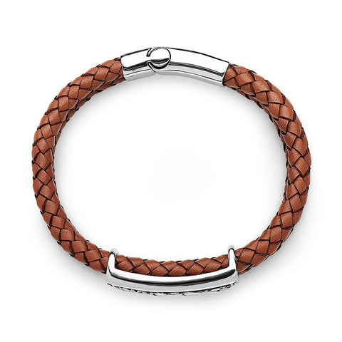 Steel Skull Braided Leather Bracelet