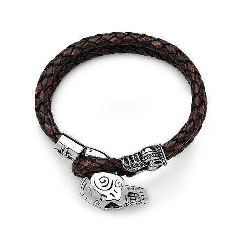 Chosen Skull Steel Braided Leather Bracelet