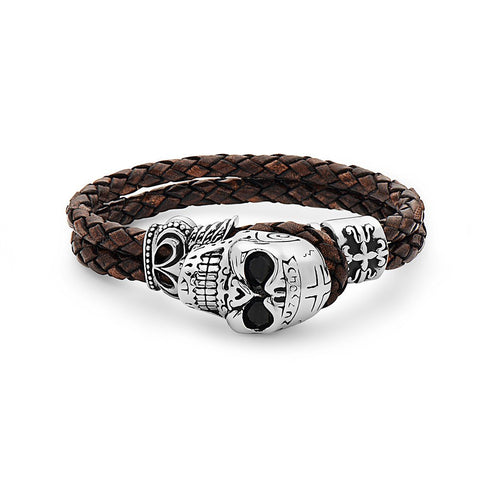Chosen Skull Steel Braided Leather Bracelet