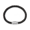 Steel Barrel Black Braided Leather Bracelet