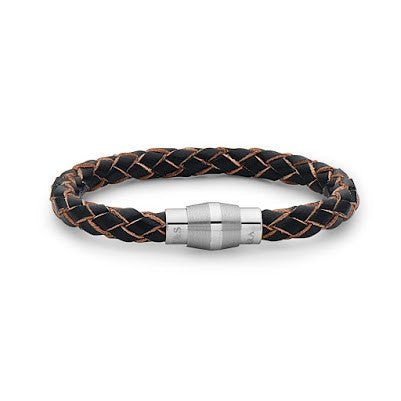Steel Barrel Black with Raw Edges Braided Leather Bracelet