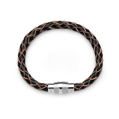 Steel Barrel Black with Raw Edges Braided Leather Bracelet