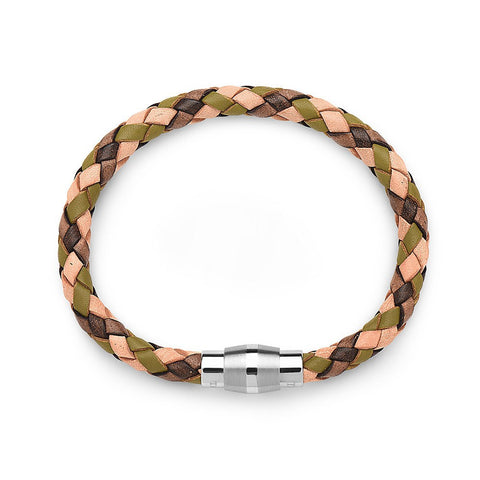Camouflage Steel Barrel Braided Leather Bracelet