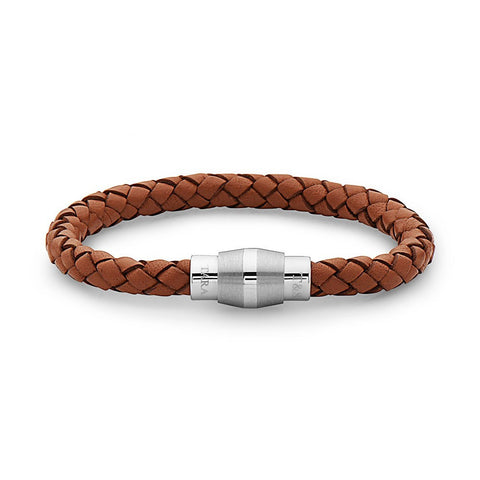 Steel Barrel Light Brown Braided Leather Bracelet