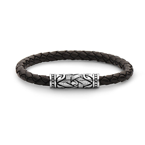 Steel "Star of David" Braided Leather Bracelet