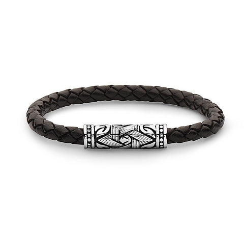 Steel "Star of David" Braided Leather Bracelet