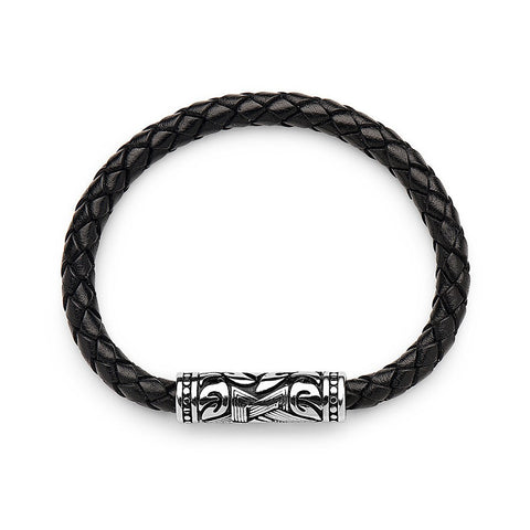 Steel "Star of David" Braided Leather Bracelet