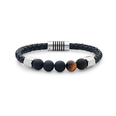 Tiger Eye and Agate Braided Leather Bracelet