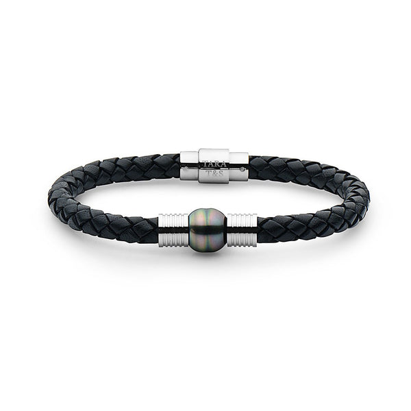 10-11mm Tahitian Circle Pearl Braided Leather Bracelet