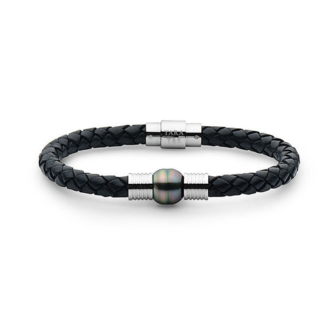 10-11mm Tahitian Circle Pearl Braided Leather Bracelet