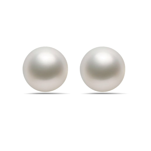 9-10mm Natural Color White South Sea 14k Gold Stud Earrings