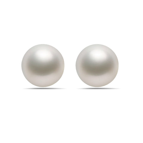 9-10mm Natural Color White South Sea 14k Gold Stud Earrings